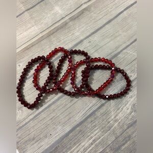Pink Diamondback Handmade Reds on Reds Glass Bead 5 Piece Stretchy Bracelet Set